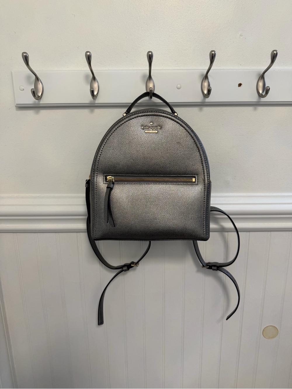 kate spade Metallic Pewter Mini Backpack with Gold Hardware